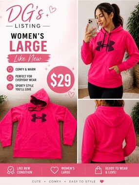 Under Armour Women's Hot Pink Hoodie with Black Logo